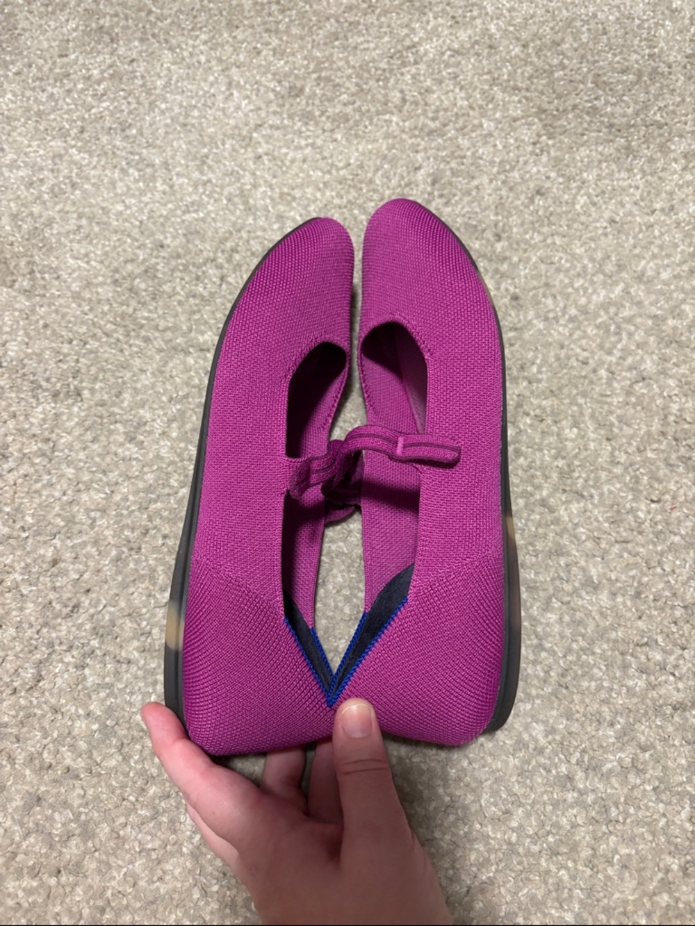 Rothy's Pink Mary Jane Flats with Blue Heel Trim - Picture 5 of 7